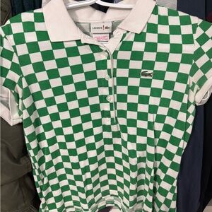 Lacoste Green and White Checkered Polo